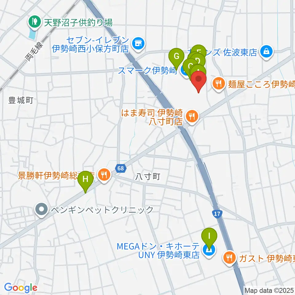 MOVIX伊勢崎周辺のカフェ一覧地図