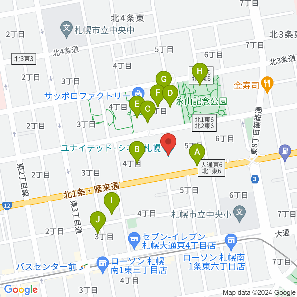 ユナイテッド・シネマ札幌周辺のカフェ一覧地図