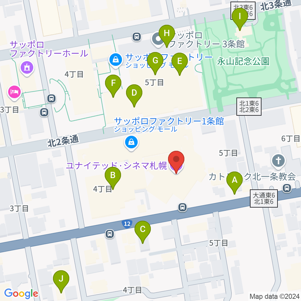 ユナイテッド・シネマ札幌周辺のカフェ一覧地図