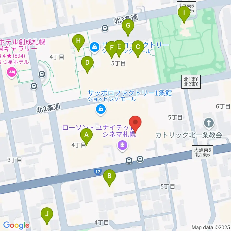 ローソン・ユナイテッドシネマ札幌周辺のカフェ一覧地図
