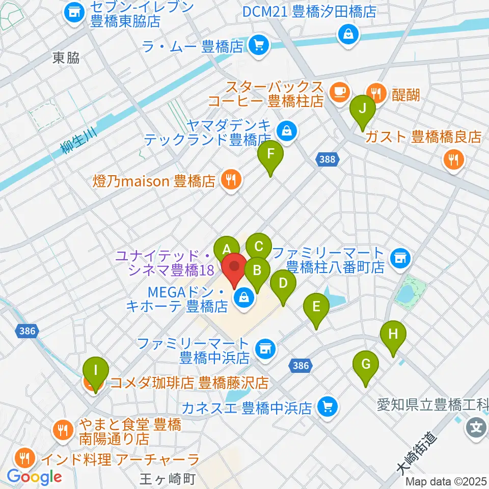 ユナイテッド・シネマ豊橋18周辺のカフェ一覧地図