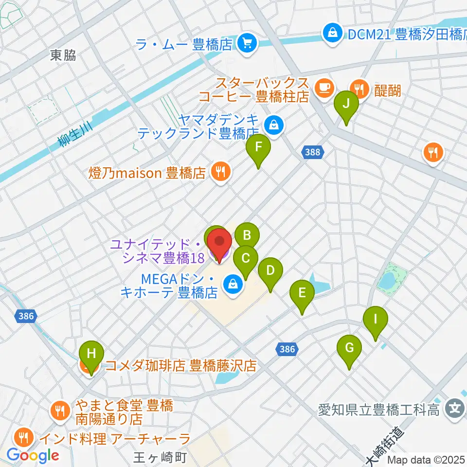 ユナイテッド・シネマ豊橋18周辺のカフェ一覧地図