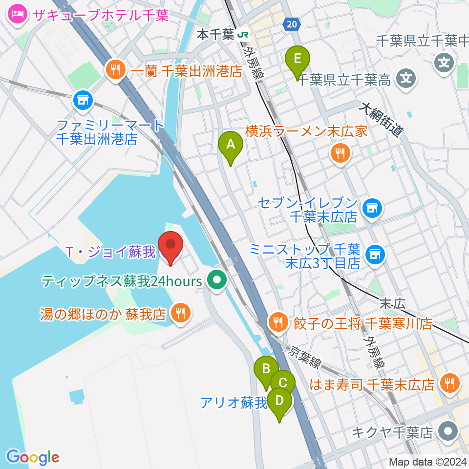 T・ジョイ蘇我周辺のカフェ一覧地図