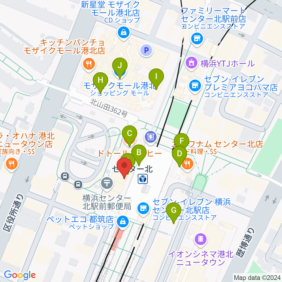 昭和音楽大学附属音楽教室 センター北校周辺のカフェ一覧地図