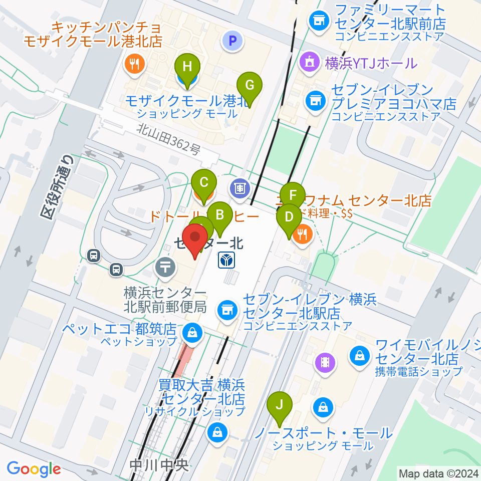 昭和音楽大学附属音楽教室 センター北校周辺のカフェ一覧地図