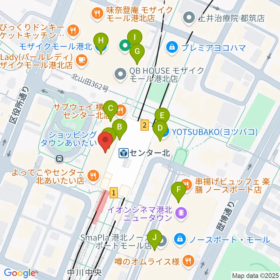 昭和音楽大学附属音楽教室 センター北校周辺のカフェ一覧地図