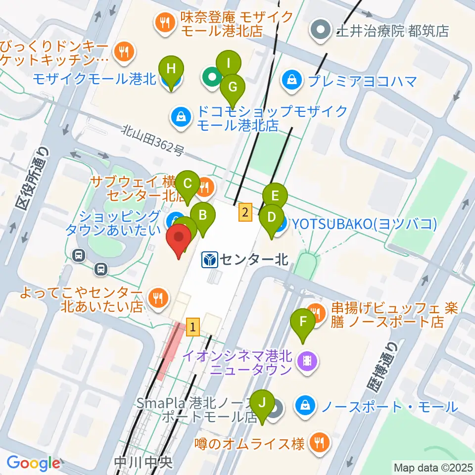 昭和音楽大学附属音楽教室 センター北校周辺のカフェ一覧地図