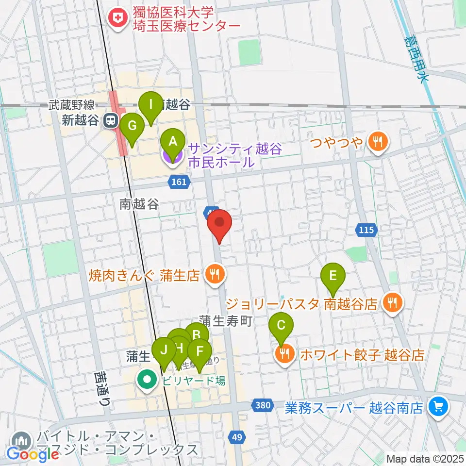 こしがやエフエム周辺のカフェ一覧地図