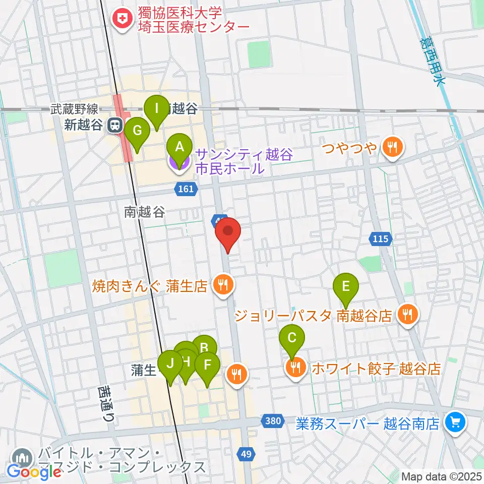 こしがやエフエム周辺のカフェ一覧地図