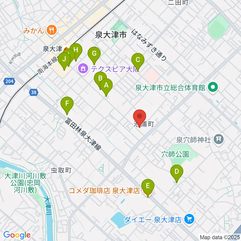 FMいずみおおつ周辺のカフェ一覧地図