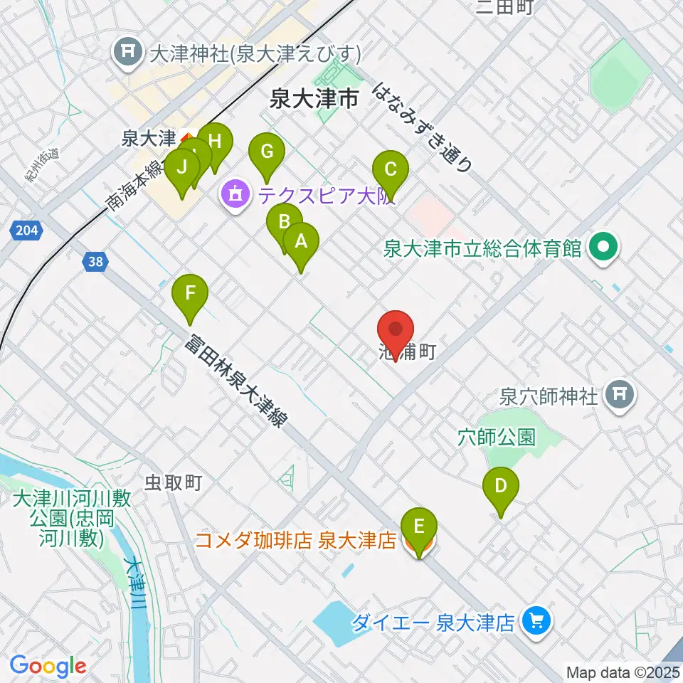 FMいずみおおつ周辺のカフェ一覧地図