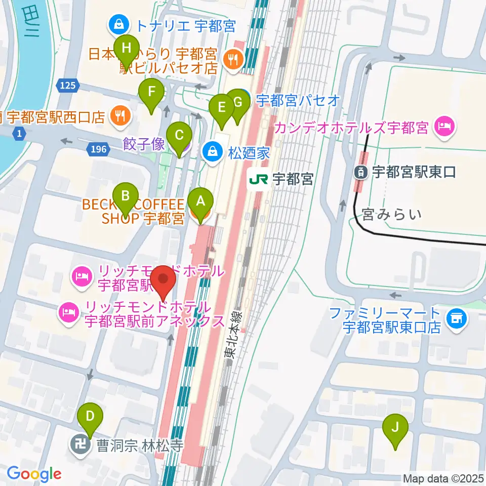 宇都宮STUDIO KENT周辺のカフェ一覧地図