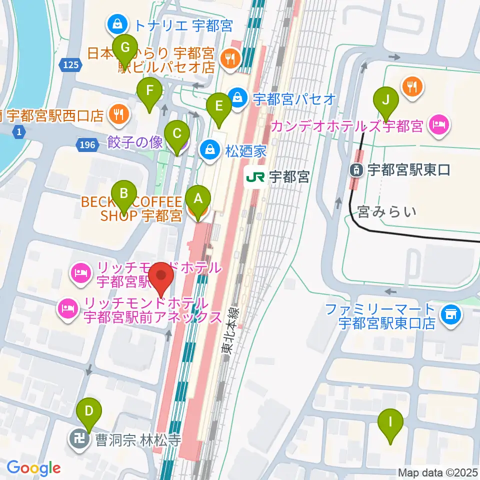 宇都宮STUDIO KENT周辺のカフェ一覧地図