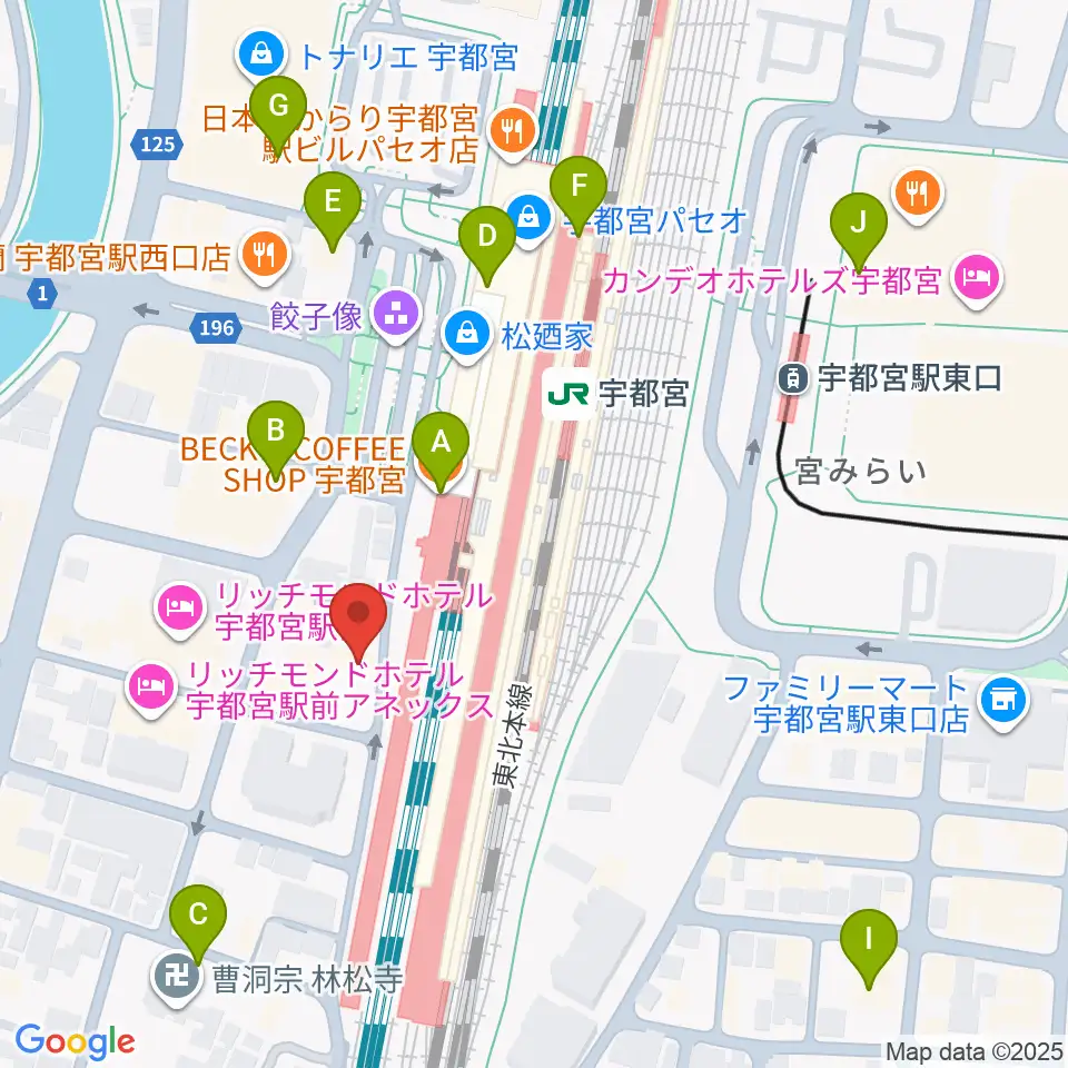 宇都宮STUDIO KENT周辺のカフェ一覧地図