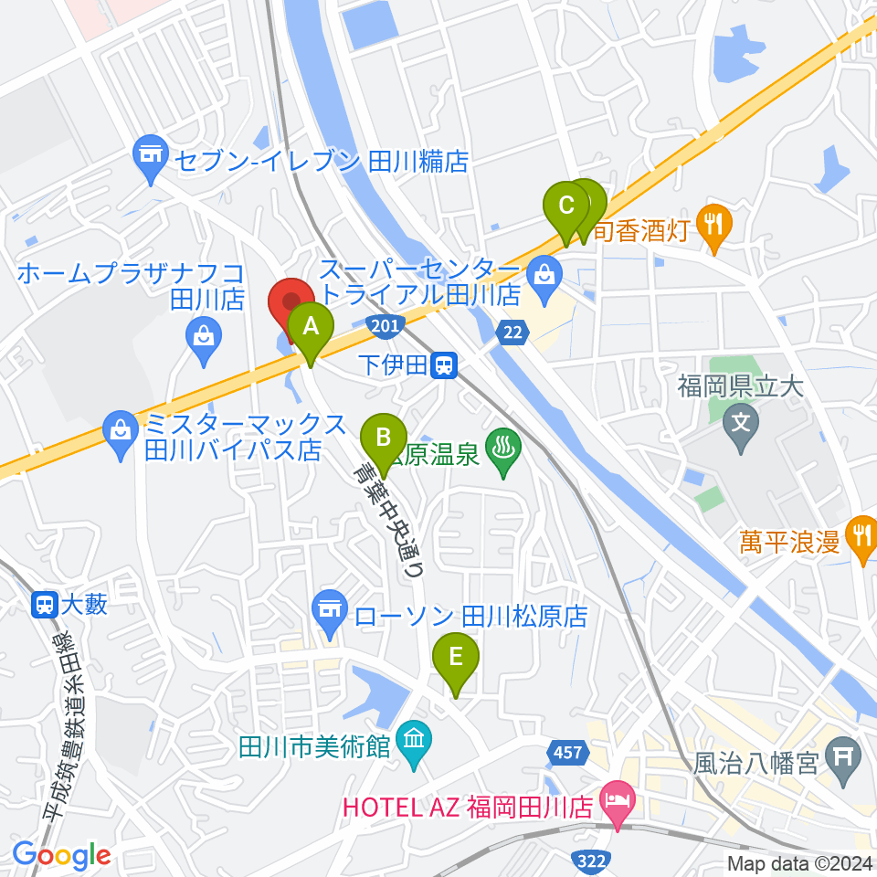 田川LOT周辺のカフェ一覧地図