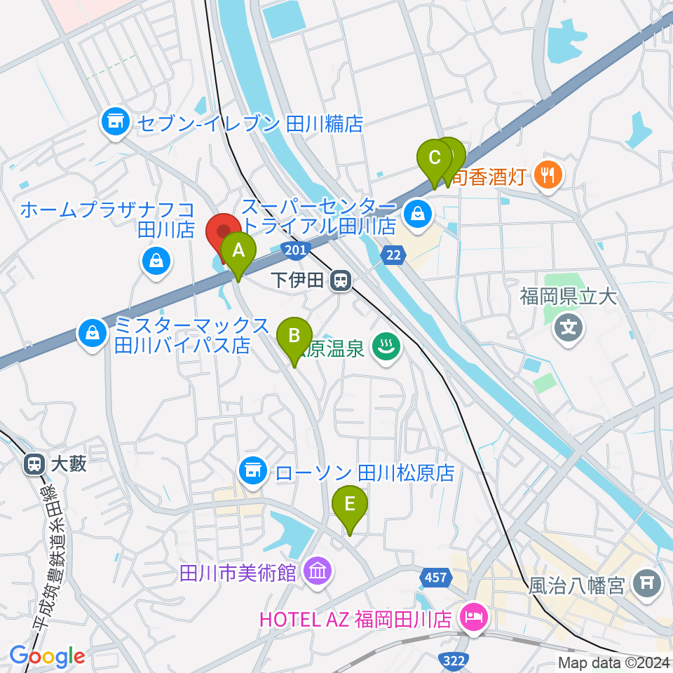 田川LOT周辺のカフェ一覧地図