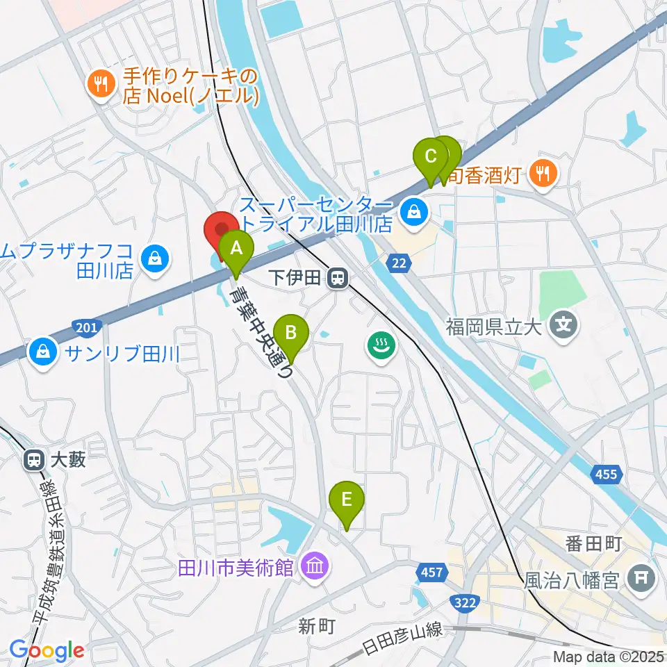 田川LOT周辺のカフェ一覧地図