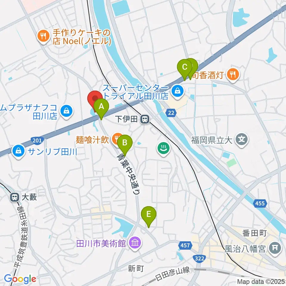 田川LOT周辺のカフェ一覧地図