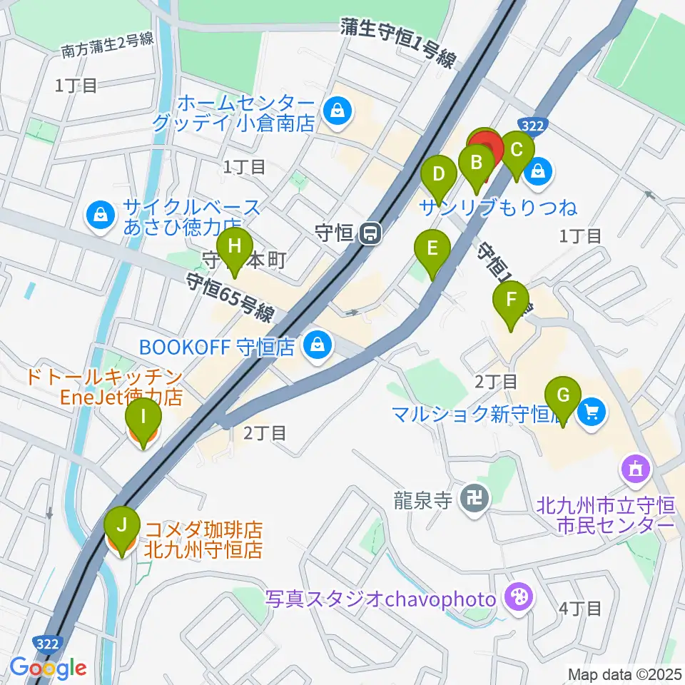 守恒みらいホール周辺のカフェ一覧地図