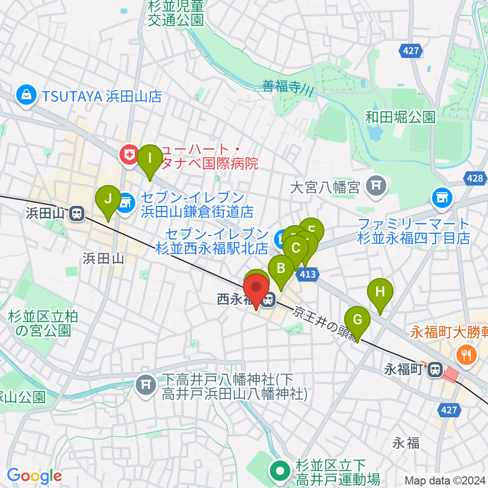 西永福JAM周辺のカフェ一覧地図