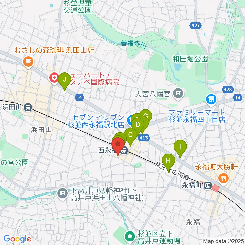 西永福JAM周辺のカフェ一覧地図