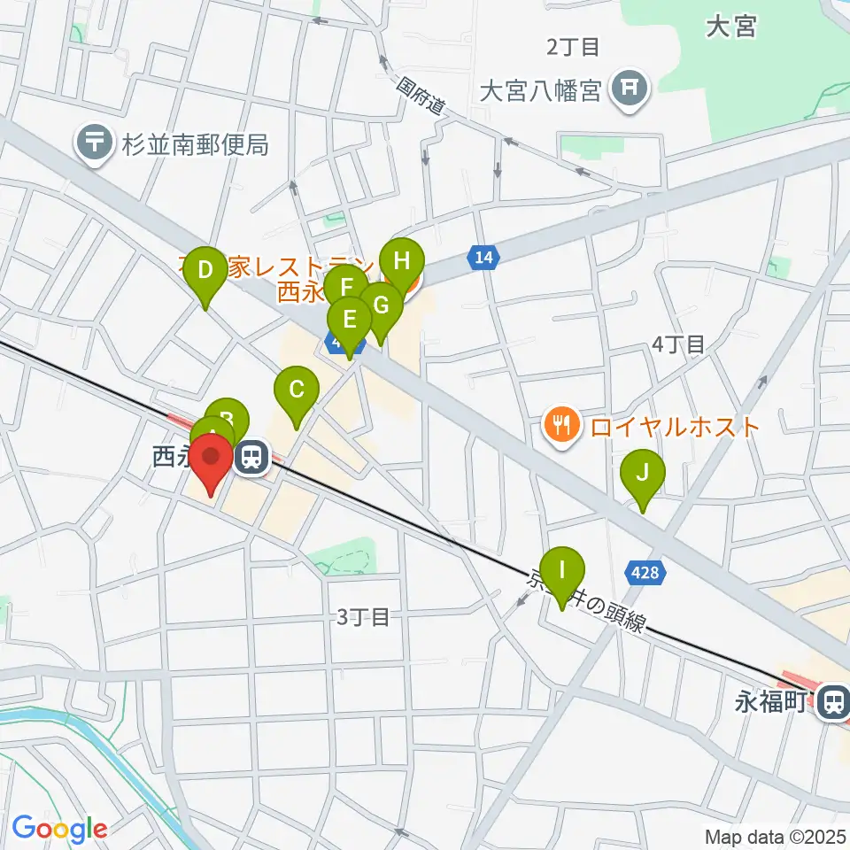 西永福JAM周辺のカフェ一覧地図