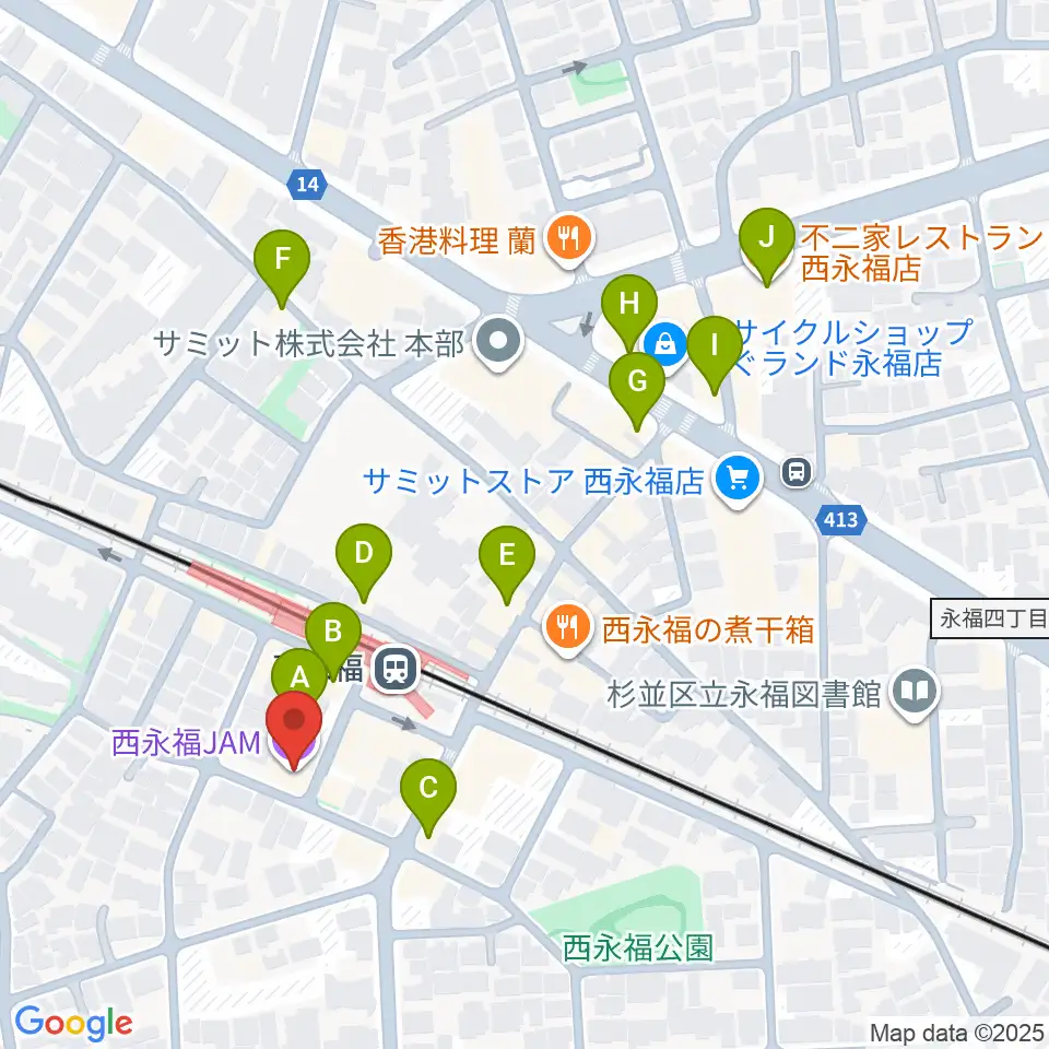 西永福JAM周辺のカフェ一覧地図