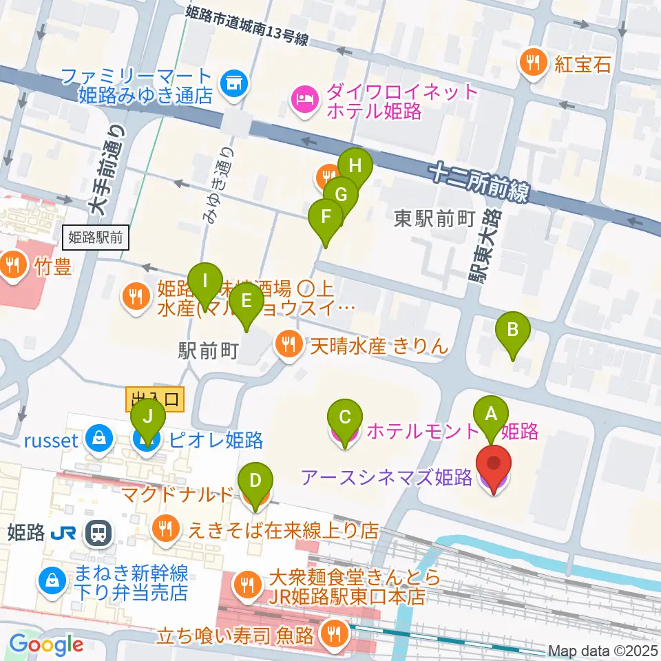 アースシネマズ姫路周辺のカフェ一覧地図