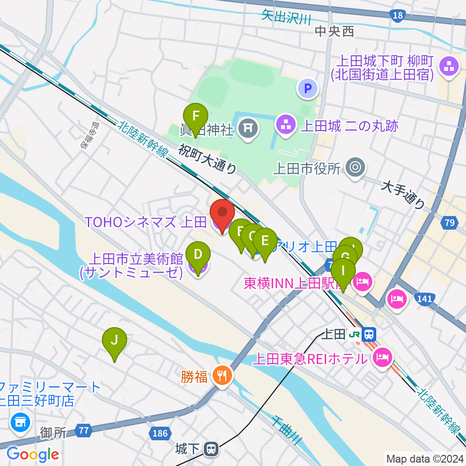 TOHOシネマズ上田周辺のカフェ一覧地図