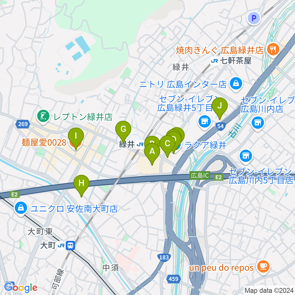 TOHOシネマズ緑井周辺のカフェ一覧地図