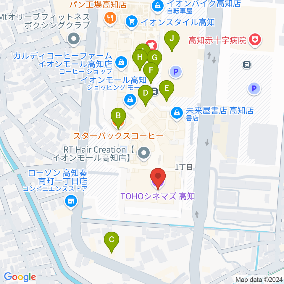 TOHOシネマズ高知周辺のカフェ一覧地図