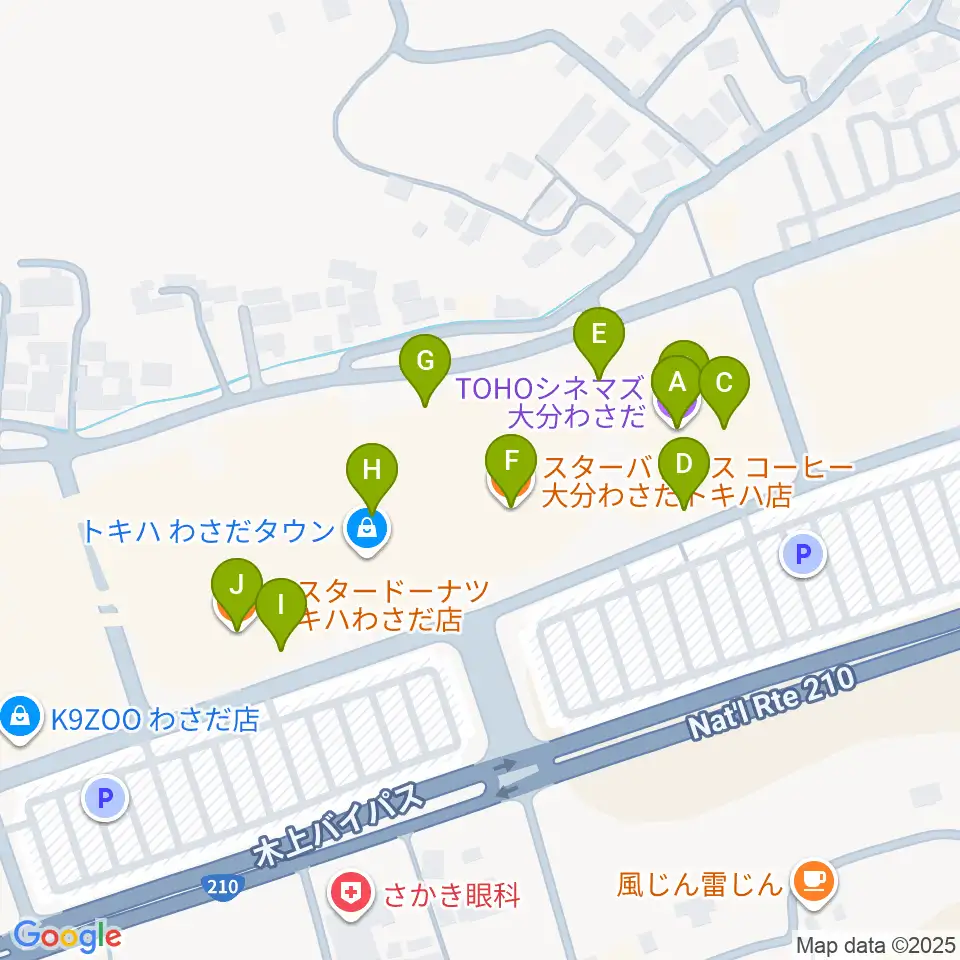 TOHOシネマズ大分わさだ周辺のカフェ一覧地図