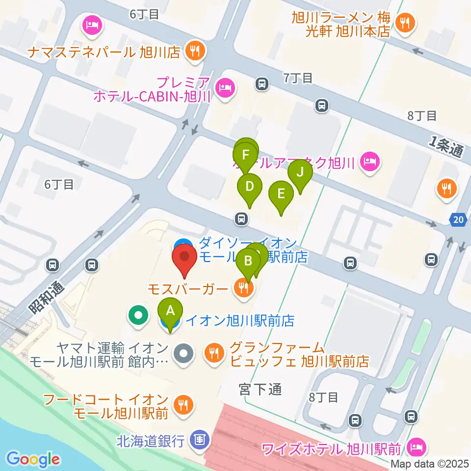 イオンシネマ旭川駅前周辺のカフェ一覧地図