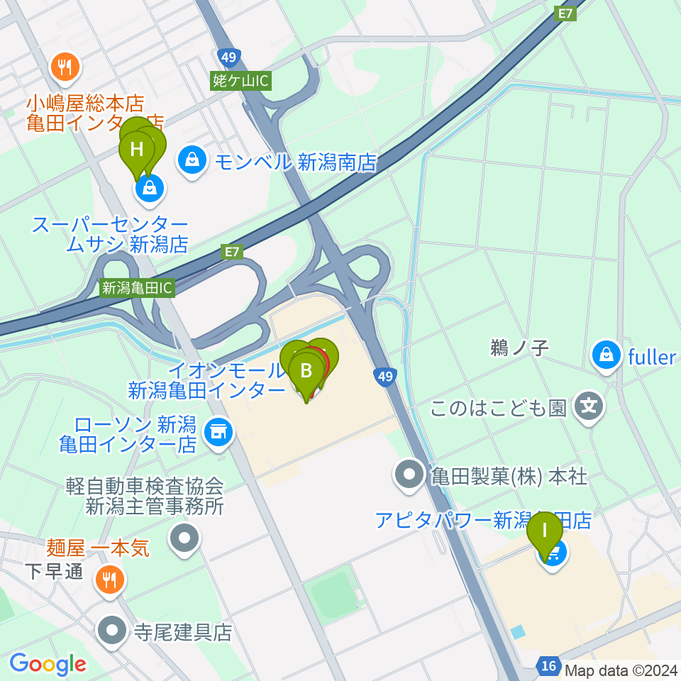 イオンシネマ新潟亀田インター周辺のカフェ一覧地図