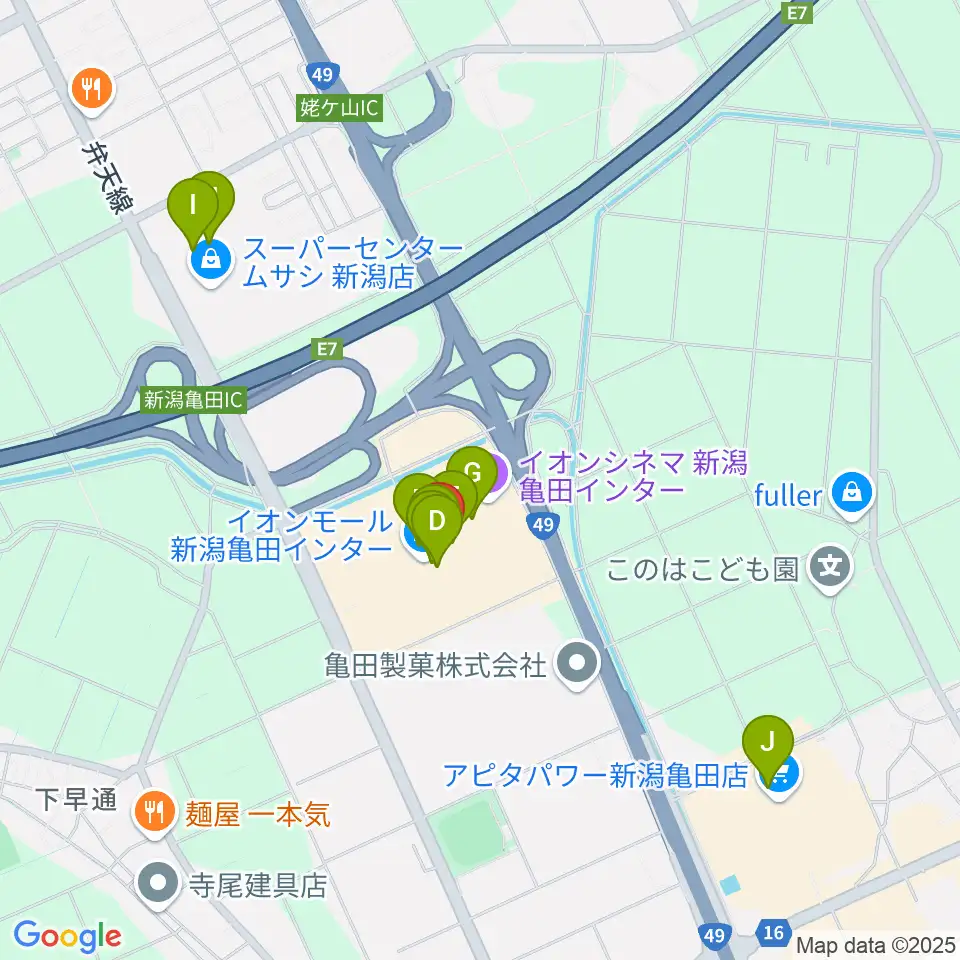 イオンシネマ新潟亀田インター周辺のカフェ一覧地図