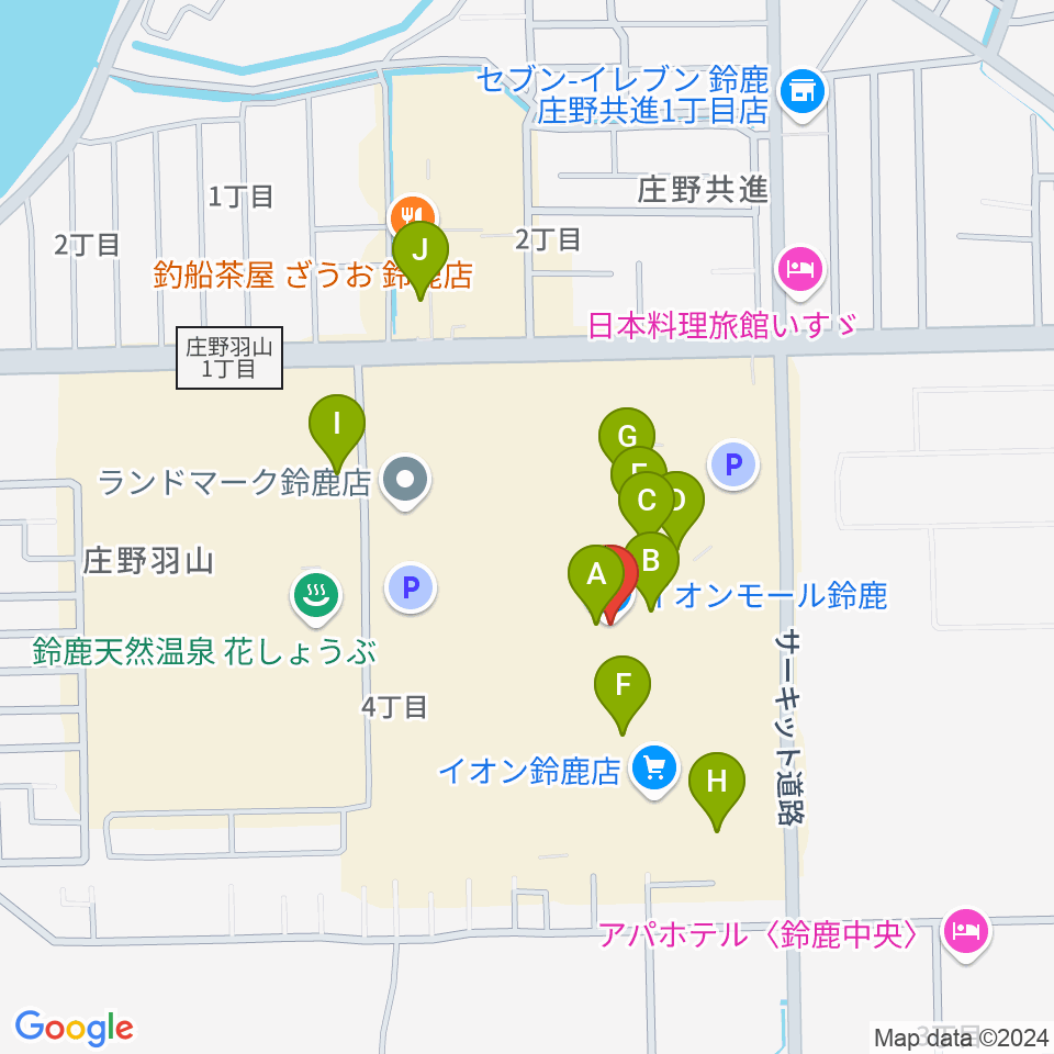 イオンシネマ鈴鹿周辺のカフェ一覧地図