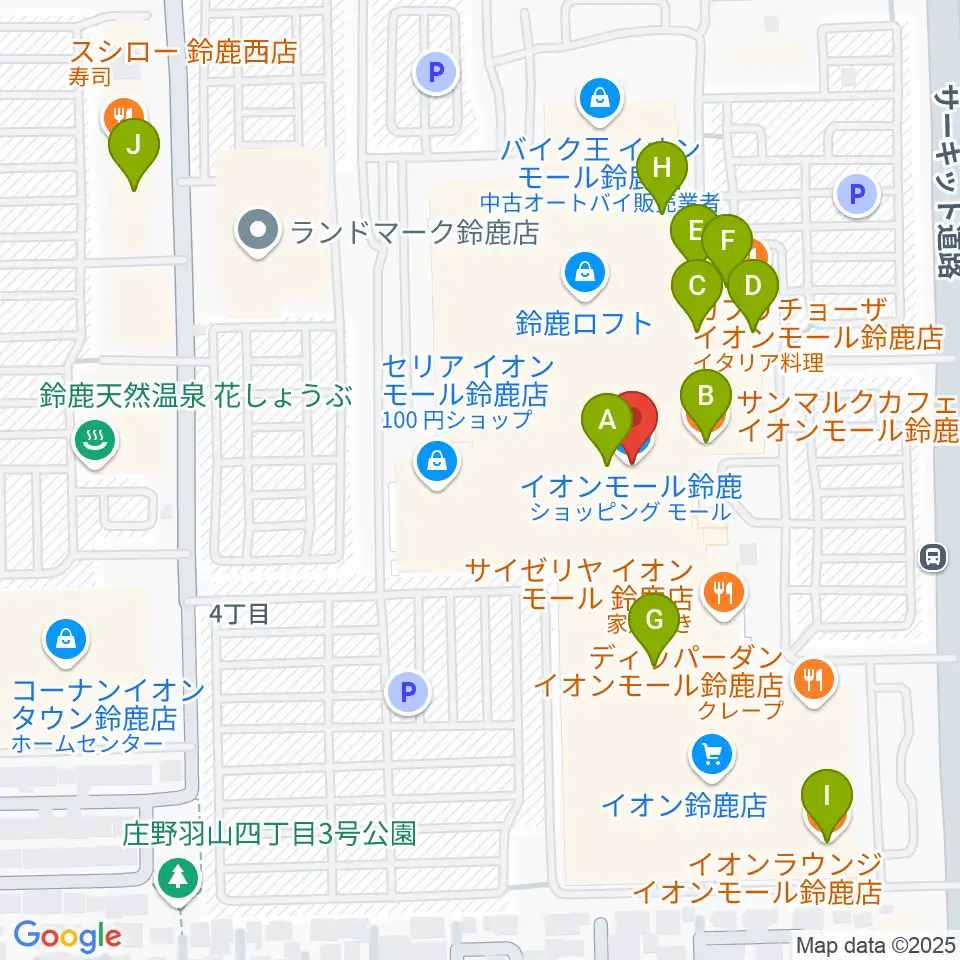 イオンシネマ鈴鹿周辺のカフェ一覧地図