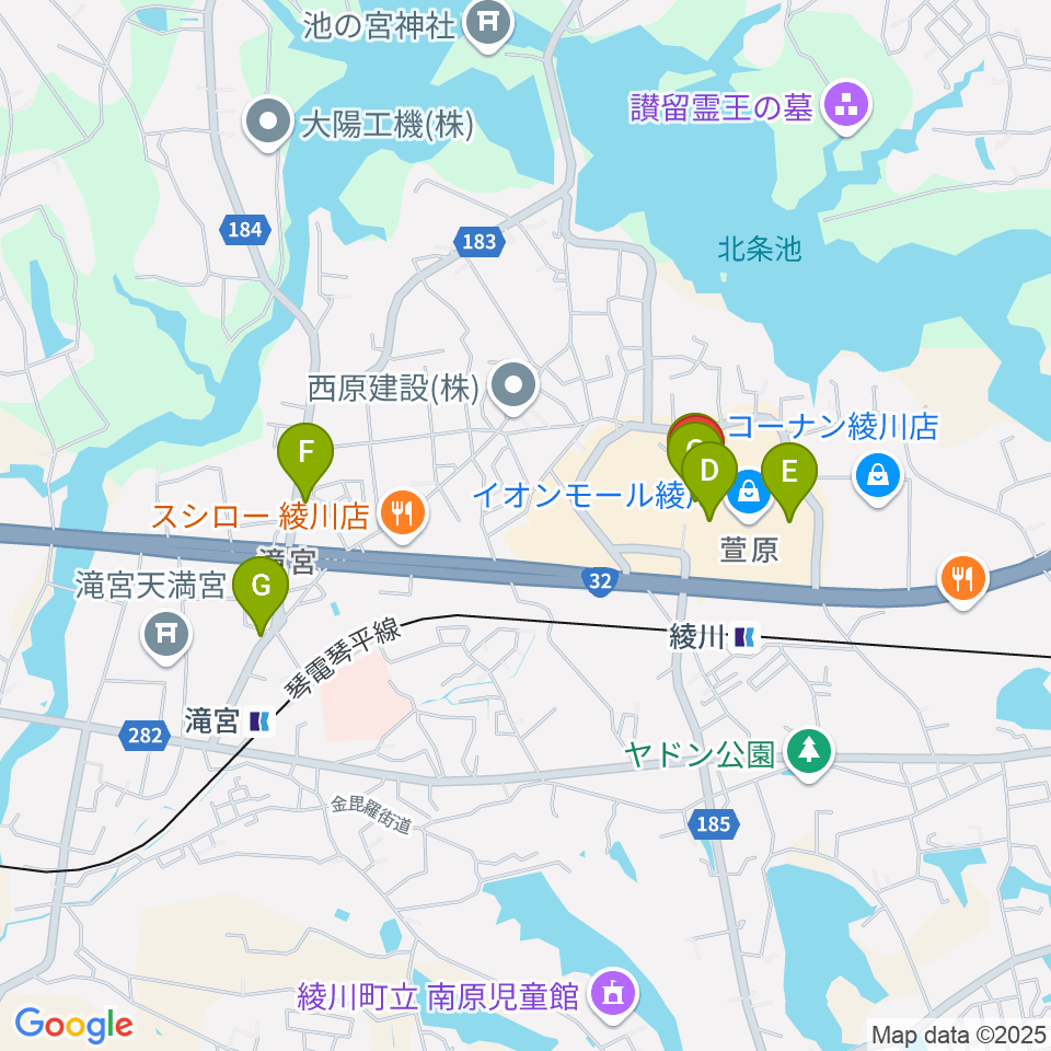 イオンシネマ綾川周辺のカフェ一覧地図