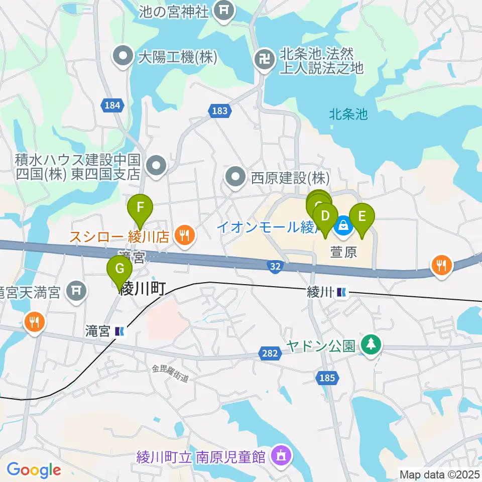イオンシネマ綾川周辺のカフェ一覧地図