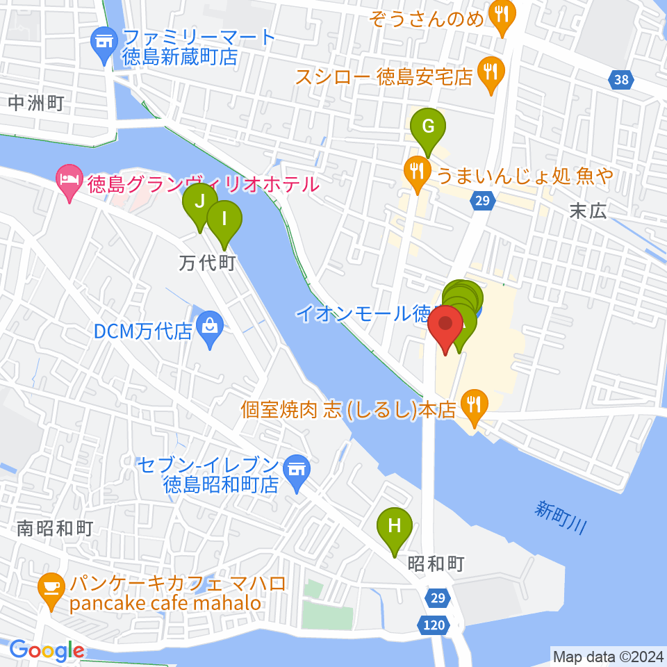 イオンシネマ徳島周辺のカフェ一覧地図