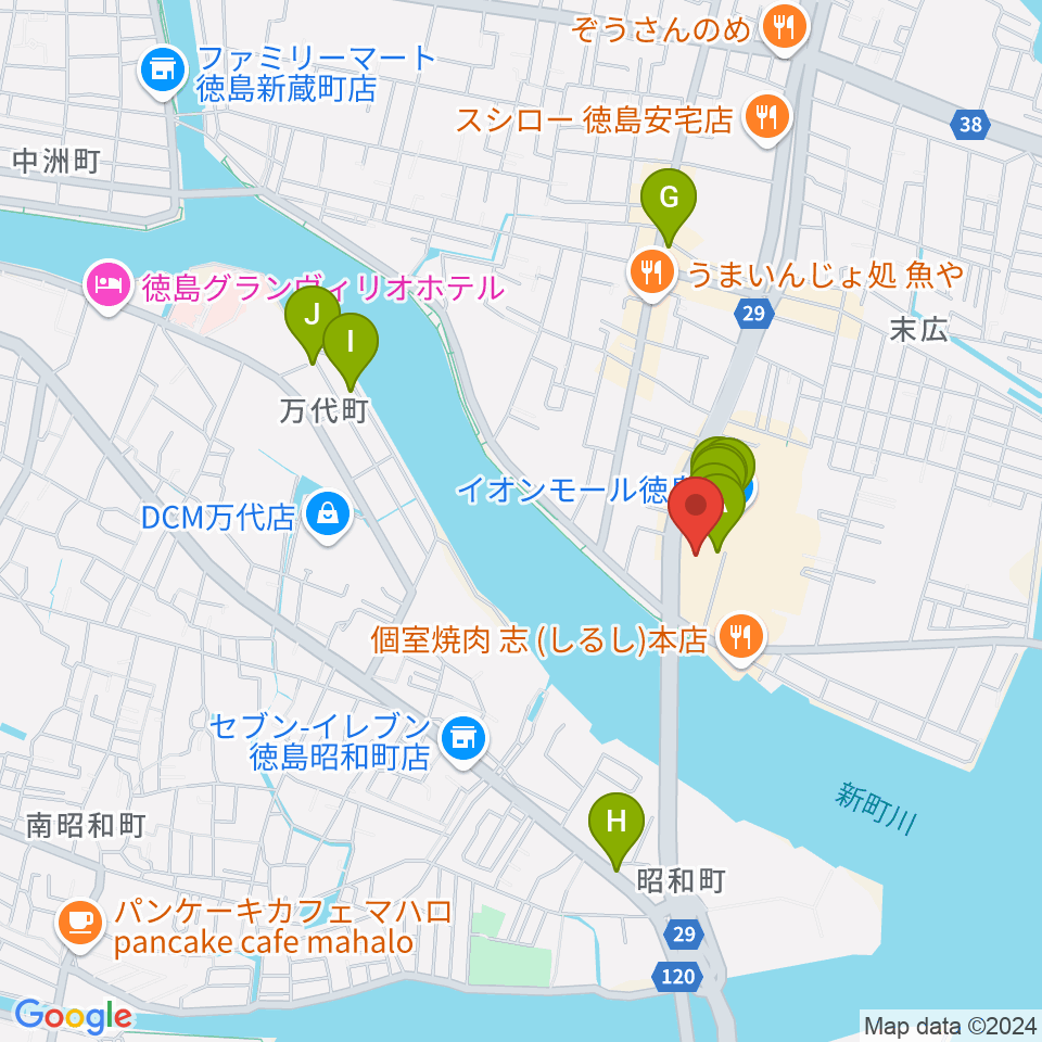 イオンシネマ徳島周辺のカフェ一覧地図