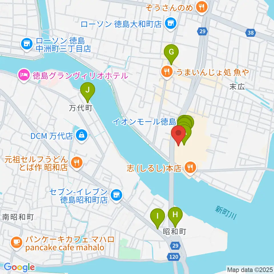 イオンシネマ徳島周辺のカフェ一覧地図