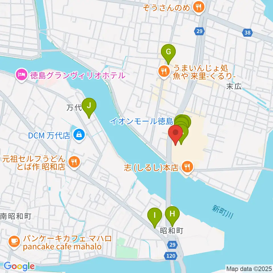 イオンシネマ徳島周辺のカフェ一覧地図
