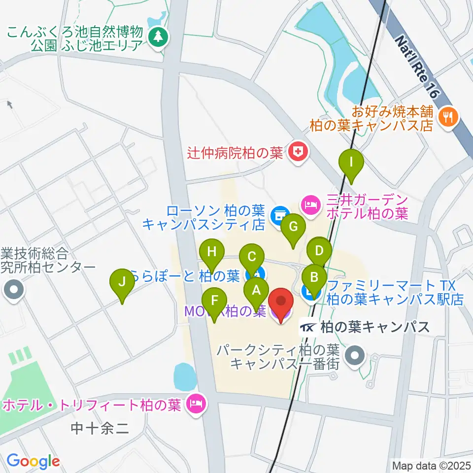 MOVIX柏の葉周辺のカフェ一覧地図
