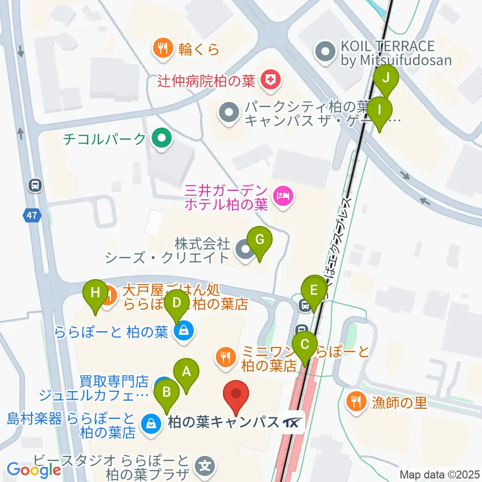 MOVIX柏の葉周辺のカフェ一覧地図