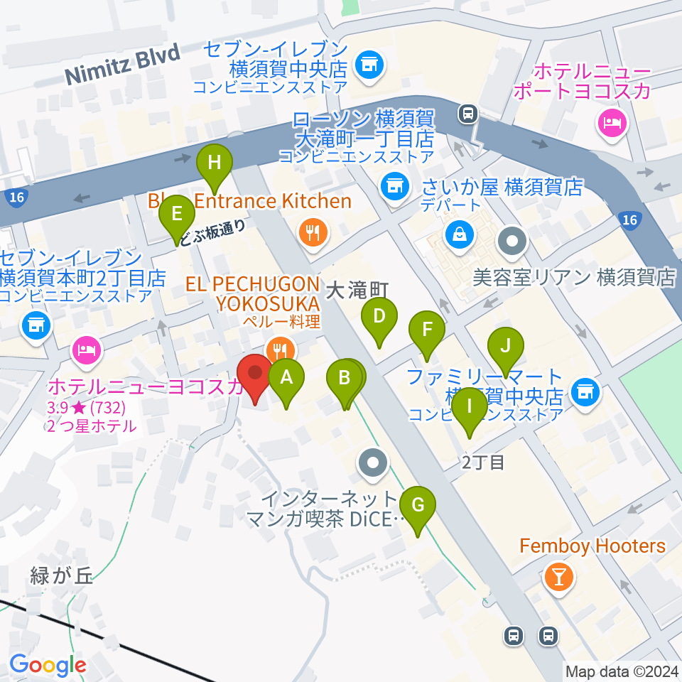 横須賀GIG acoustic周辺のカフェ一覧地図