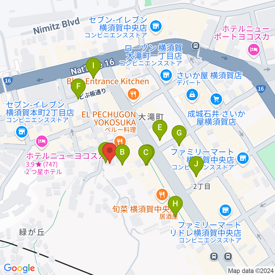 横須賀GIG acoustic周辺のカフェ一覧地図