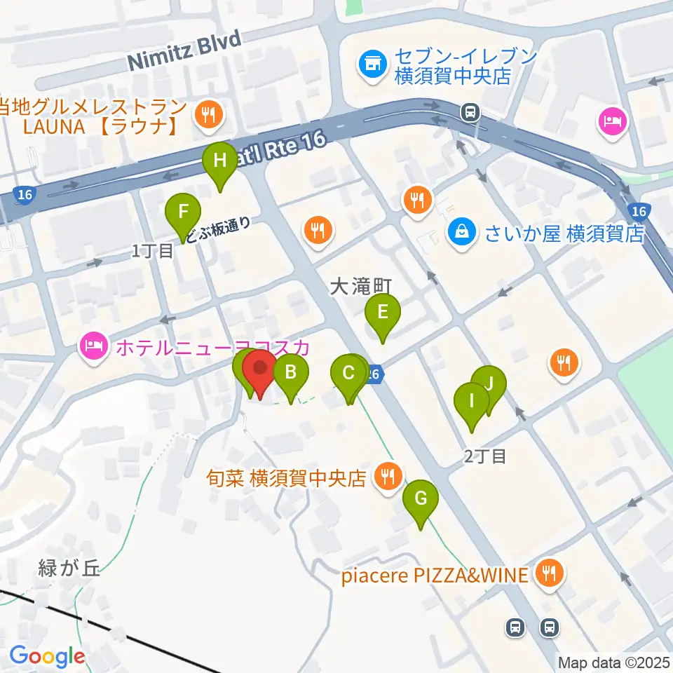 横須賀GIG acoustic周辺のカフェ一覧地図
