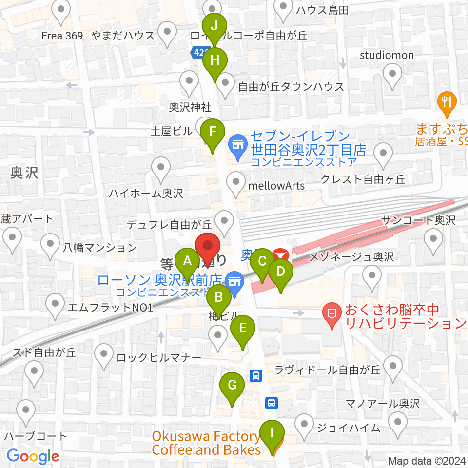 スタジオベイド自由が丘店周辺のカフェ一覧地図