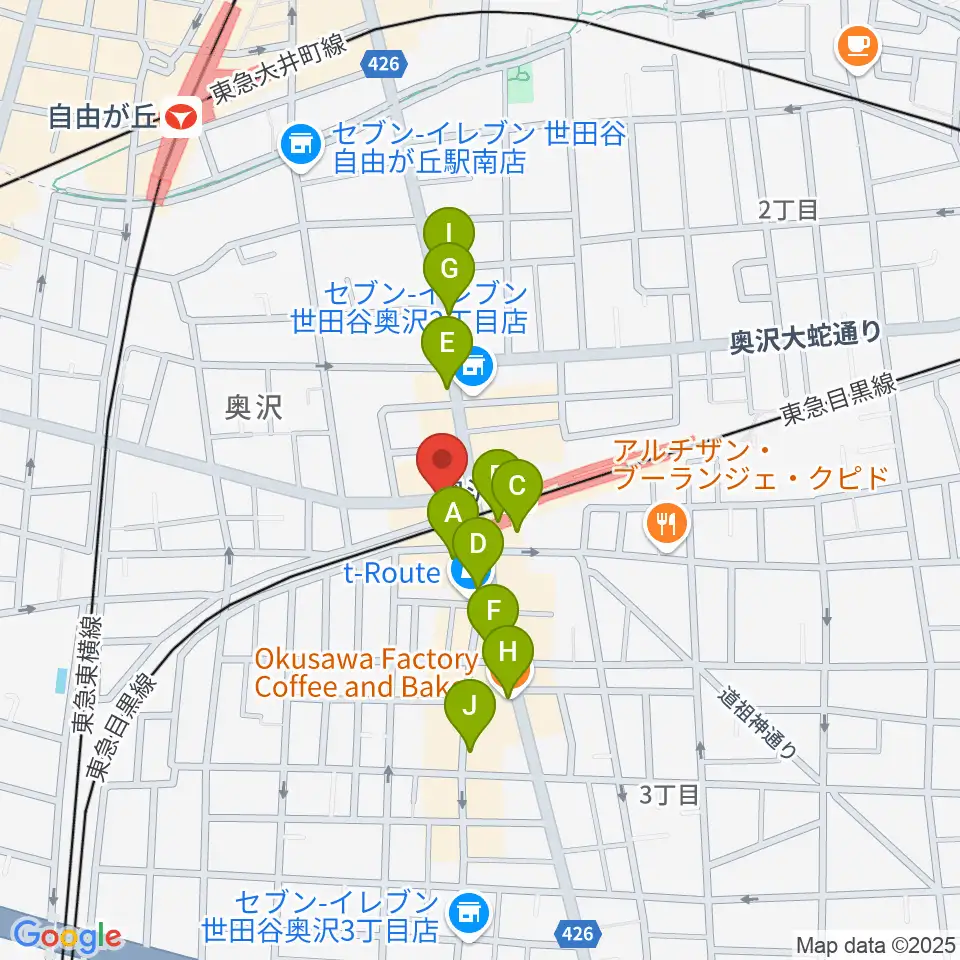 スタジオベイド自由が丘店周辺のカフェ一覧地図